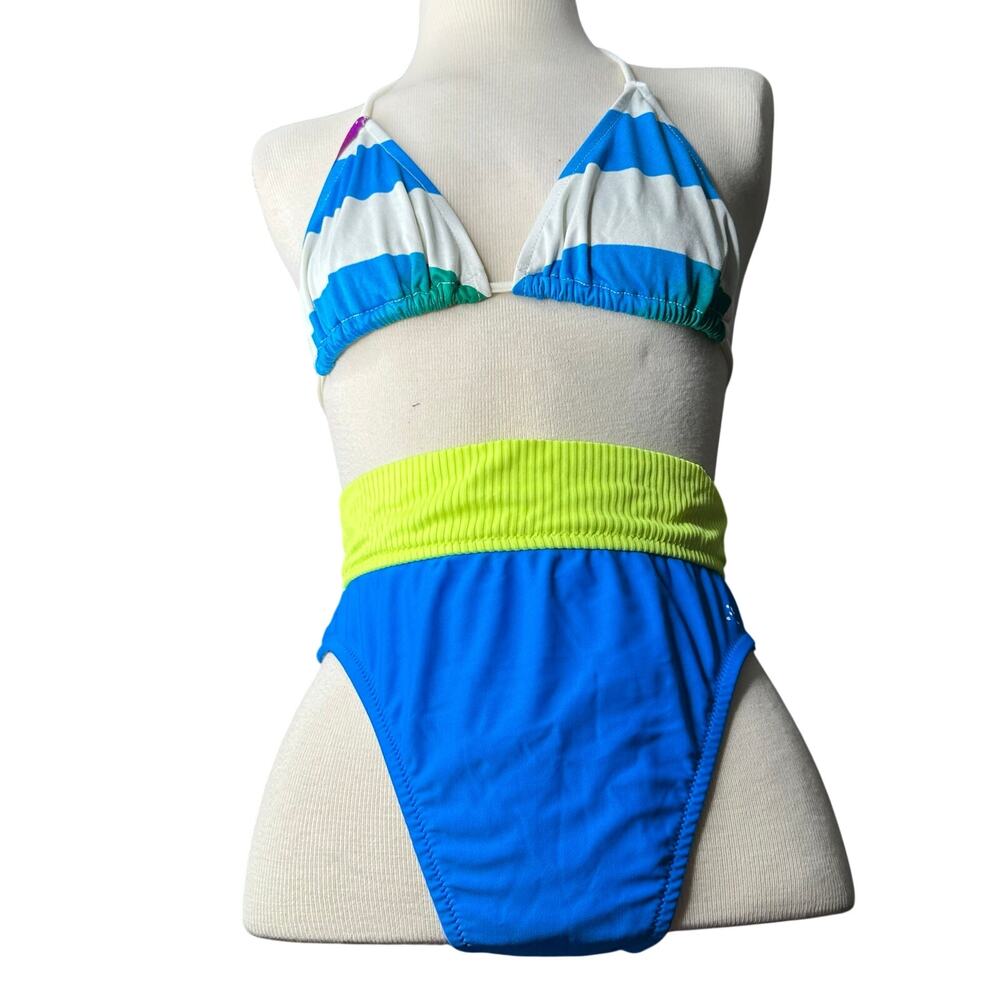 Vintage Y2K/90s Triangle String Bikini Swim Suit Thigh High Blue 
Womens SZ s/M